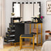 Vanity Desk with Lighted Mirror, Corner Vanity with Power Outlet, 3 Color Modes