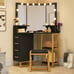 Vanity Desk with Lighted Mirror, Corner Vanity with Power Outlet, 3 Color Modes