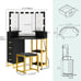 Vanity Desk with Lighted Mirror, Corner Vanity with Power Outlet, 3 Color Modes