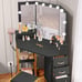 Vanity Desk with Lighted Mirror, Corner Vanity with Power Outlet, 3 Color Modes