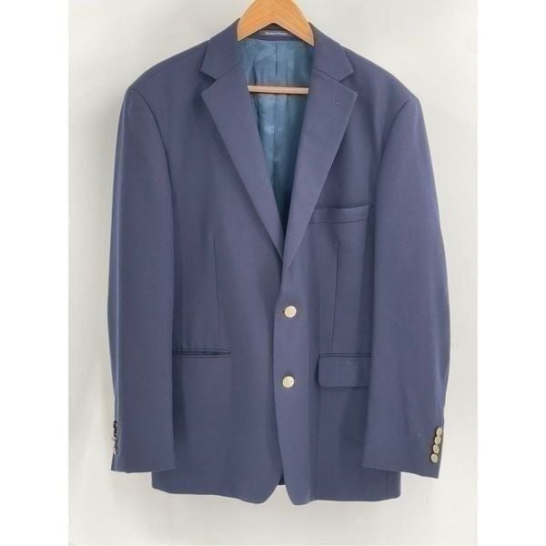Lands End Blazer Sport Coat Suit Jacket Men Size 44 Blue Gold Button Wool