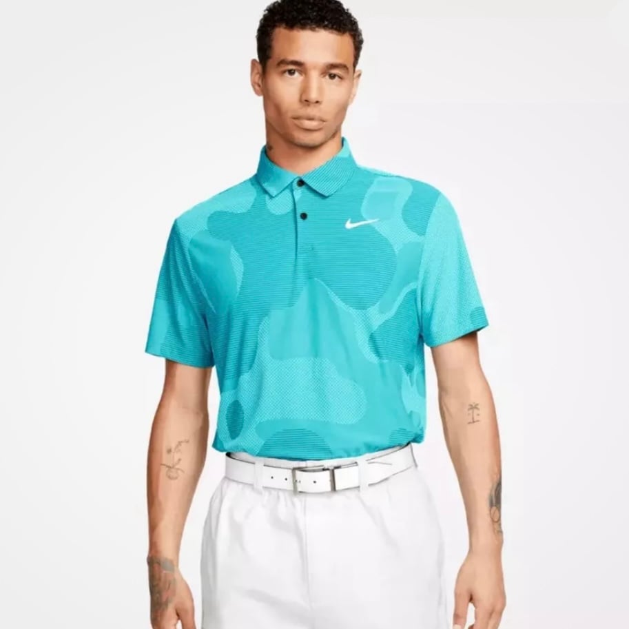 Men’s Nike Dri-Fit ADV Tour Camo DR5312-381 Teal Polo Golf Shirt Size Large