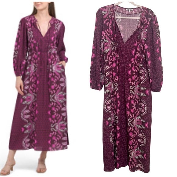 Celina Moon Floral Purple Pink Dress Tropical Maxi Summer Resort Vacation