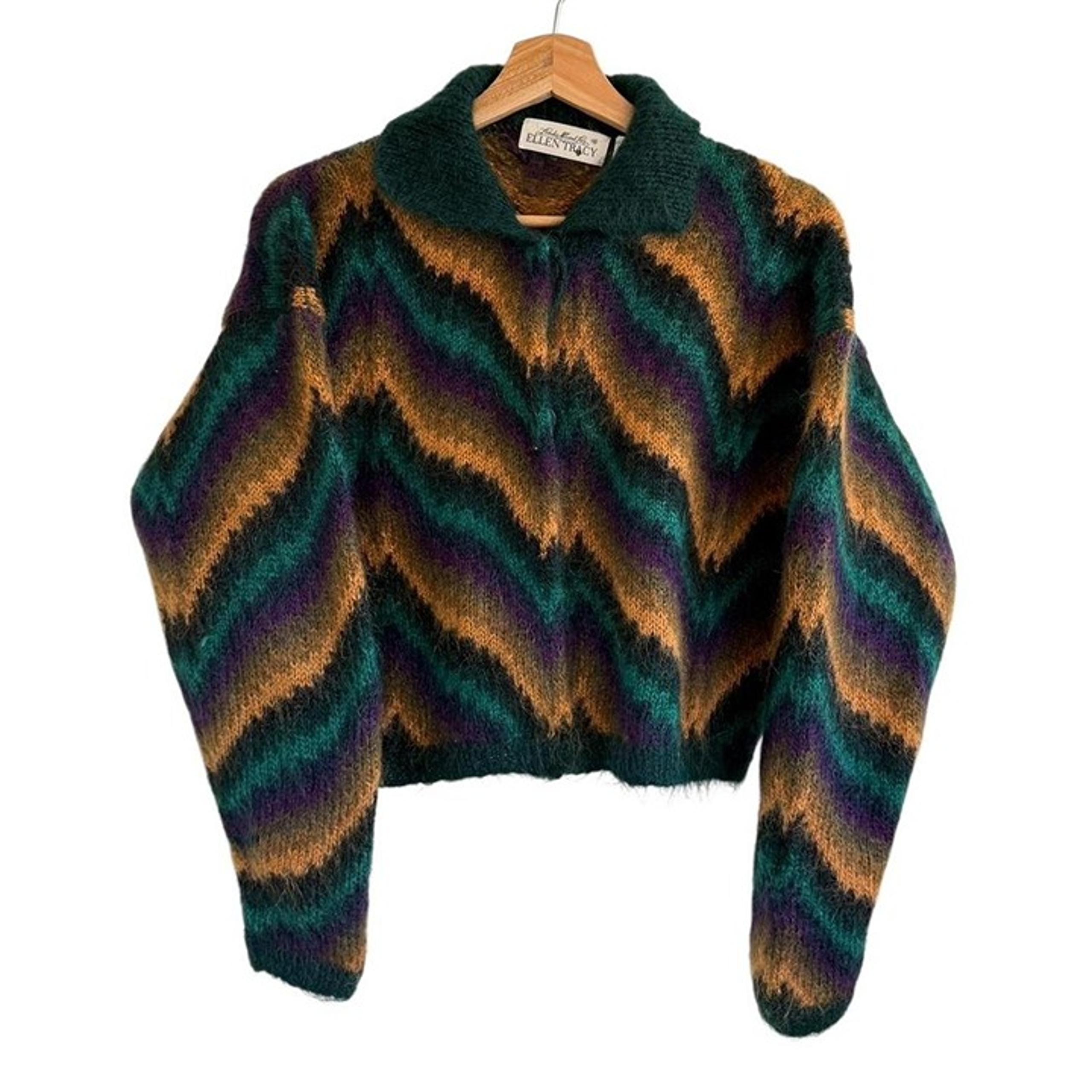 MOHAIR GREEN 90S RETRO CARDIGAN SWEATER JACKET WOMENS SMALL - Ellen Tracy