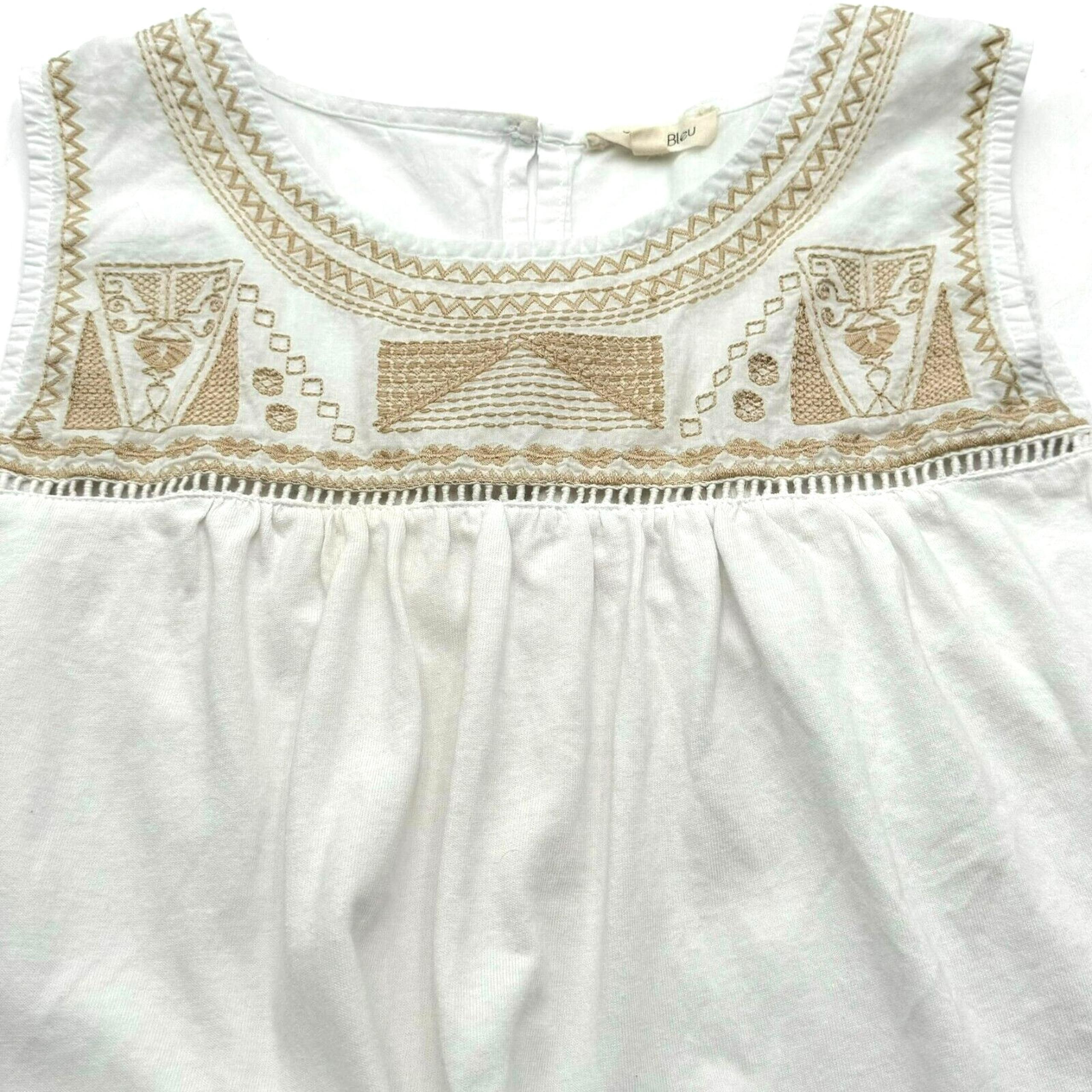 COTTON BLEU Small White Embroidered Tunic Tank Top Boho Western Coastal Vintage