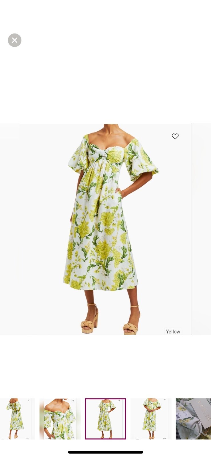 Mestiza New York Emilie Off-The-Shoulder Linen-Blend Midi-Dress yellow floral S