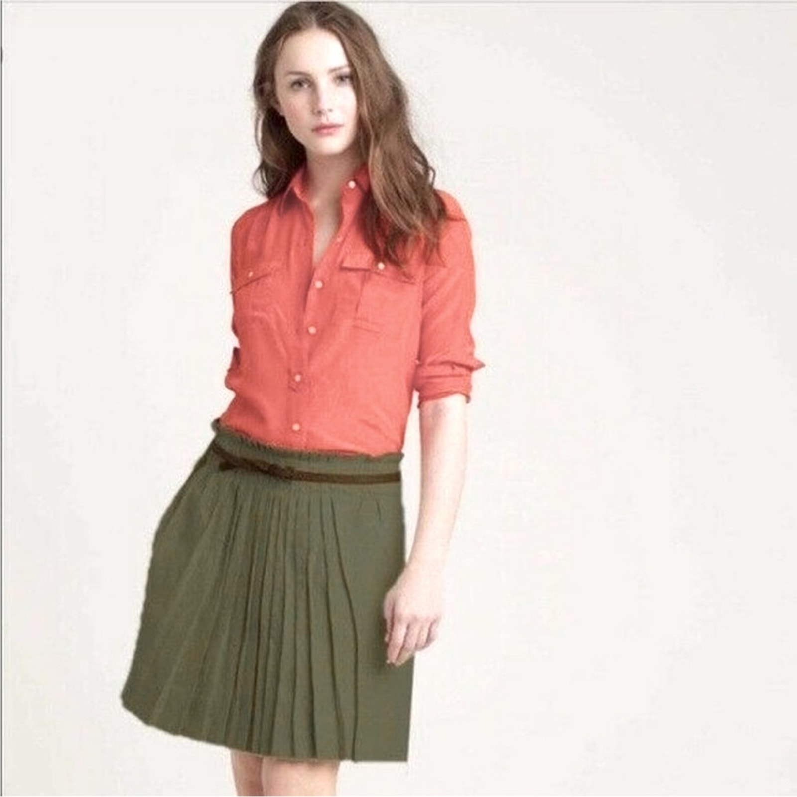 j crew green pleated skirt
