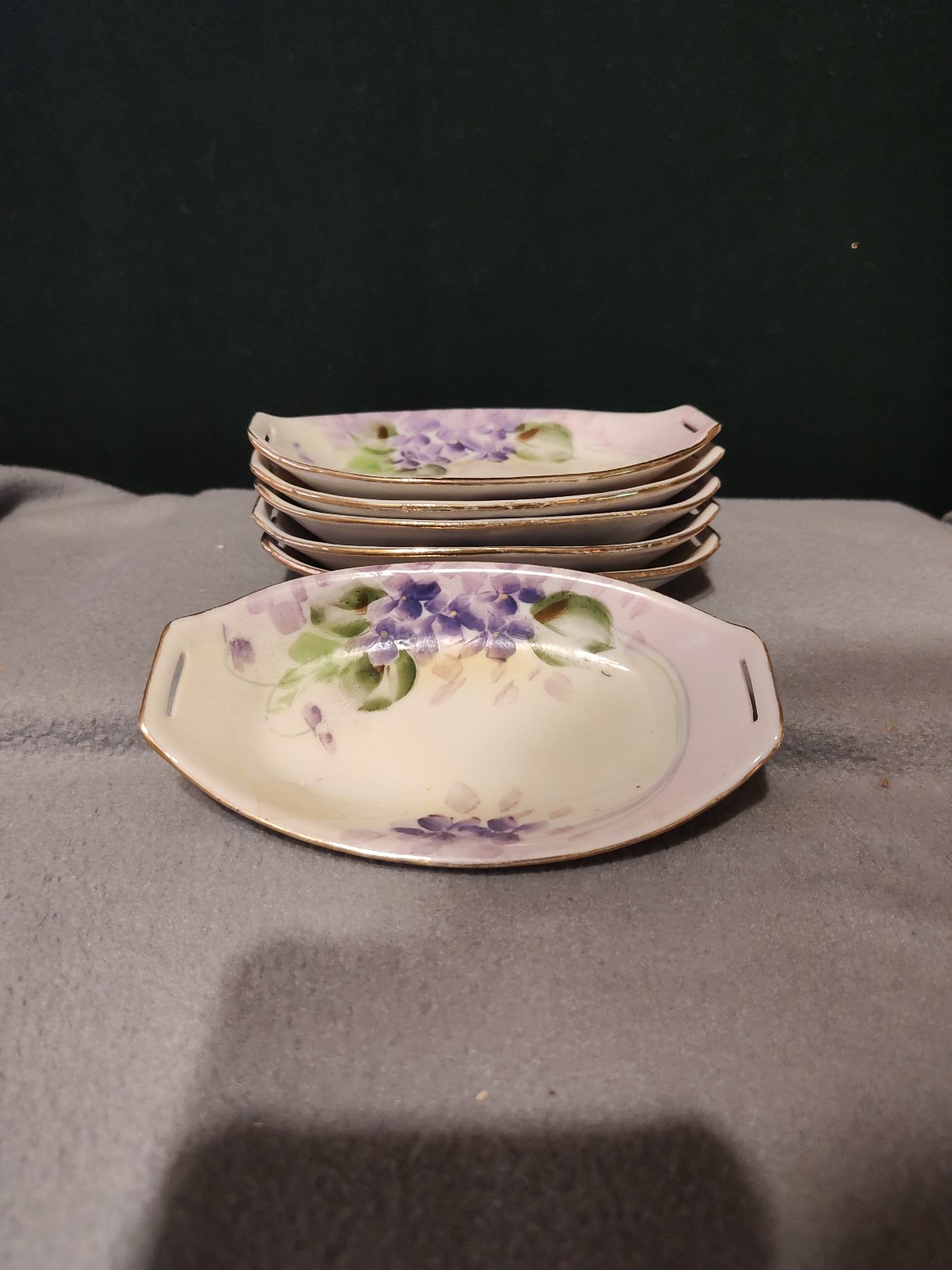 Edwardian Antique Handpainted Porcelain Violet Berry Dessert Bowls by TT Taki