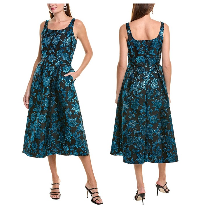 Donna Ricco Wild Rose Lurex Jacquard Midi Dress