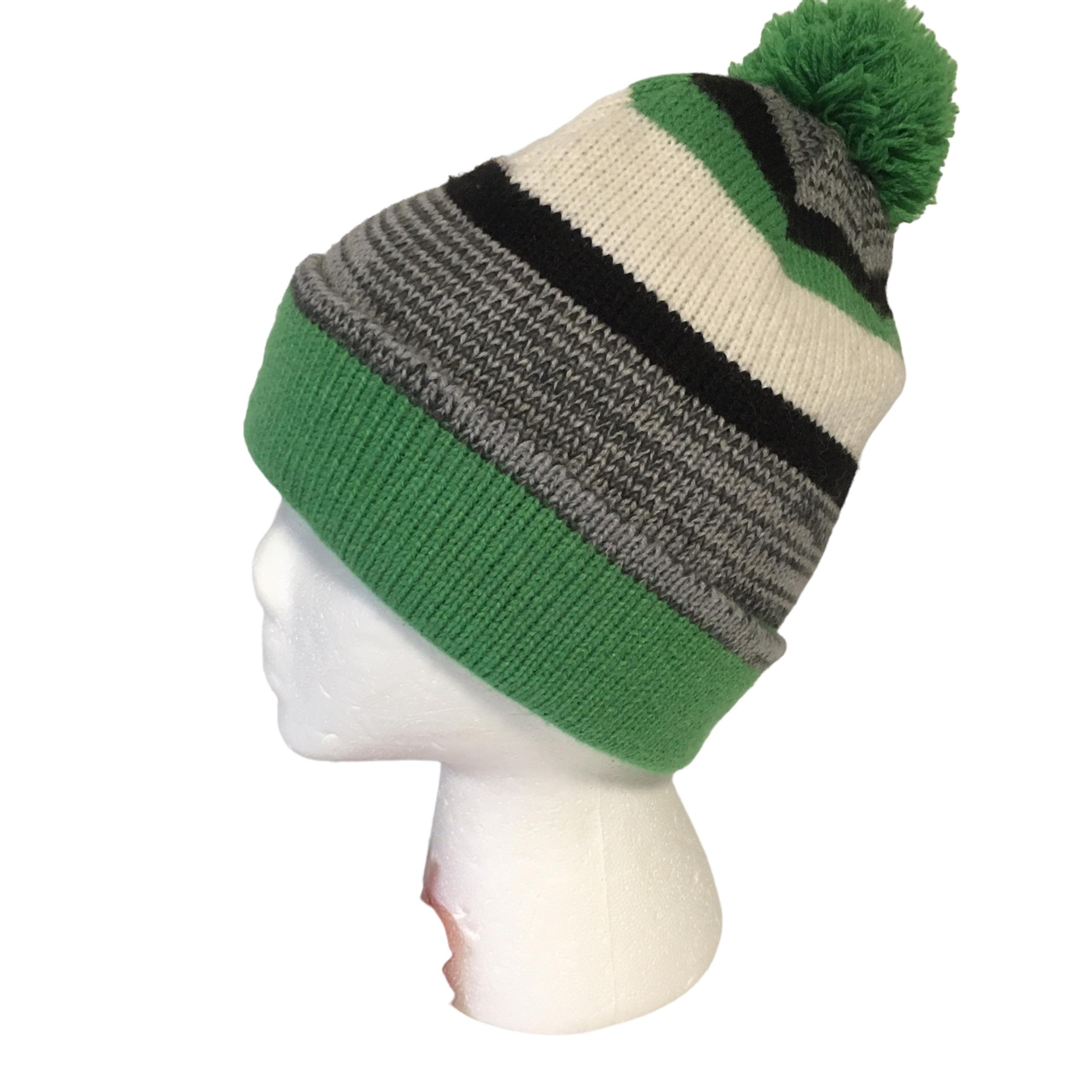 Unisex Old Navy Green striped knit Toboggan Beanie with Pom Pom