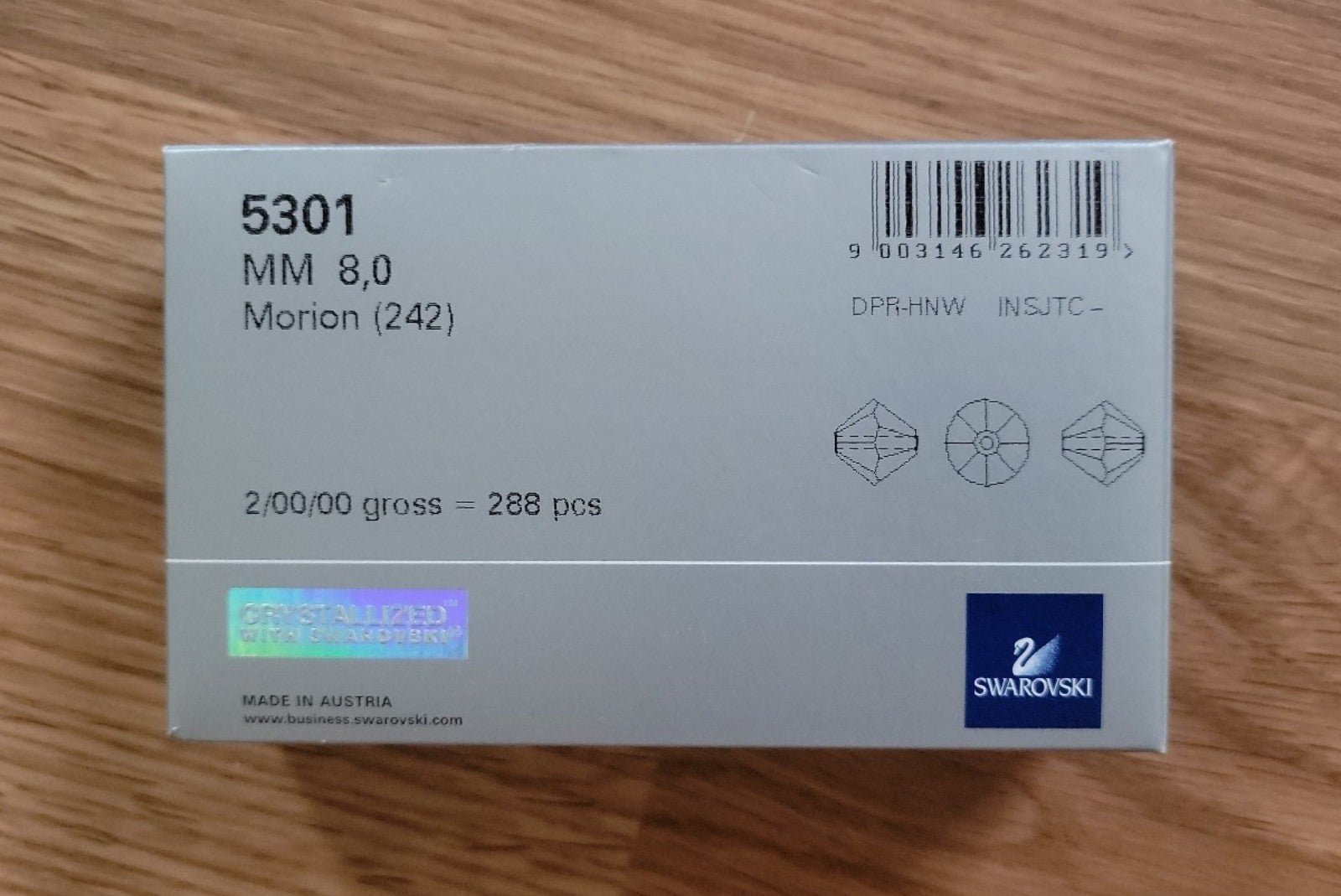 Swarovski 5301 Bicone 8mm, 288pc Sealed pack, MORION