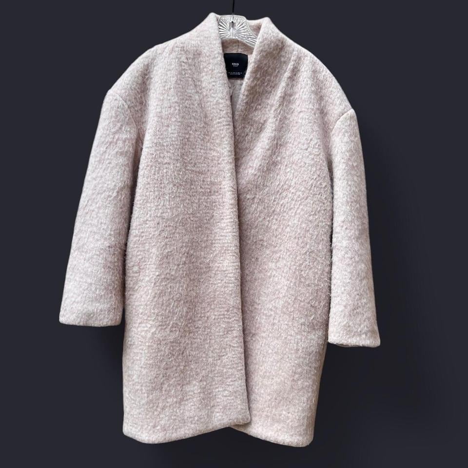 Cream Mango wool blend oversized faux fur fashion coat M
