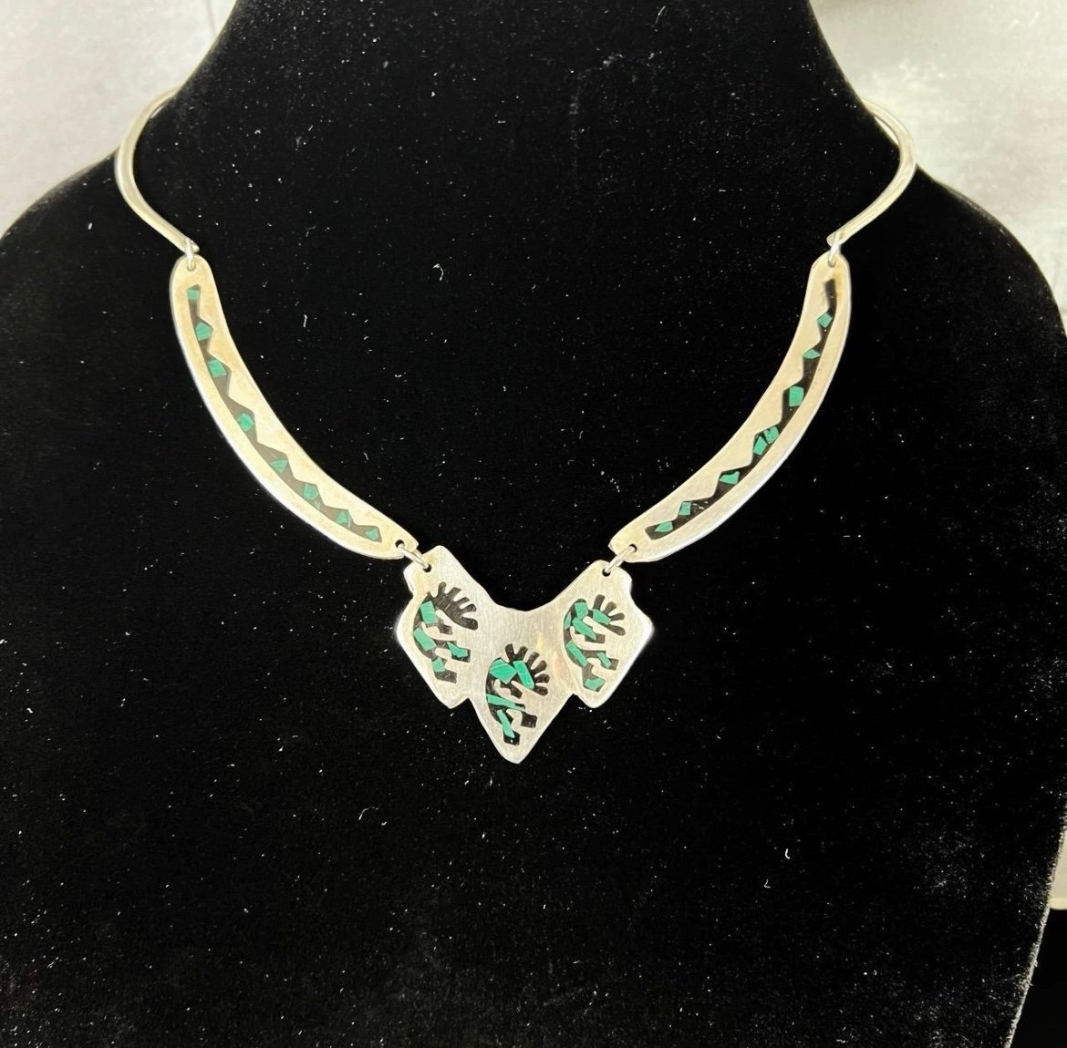 16 Alpaca 925 Silver Necklace Green Inlay
