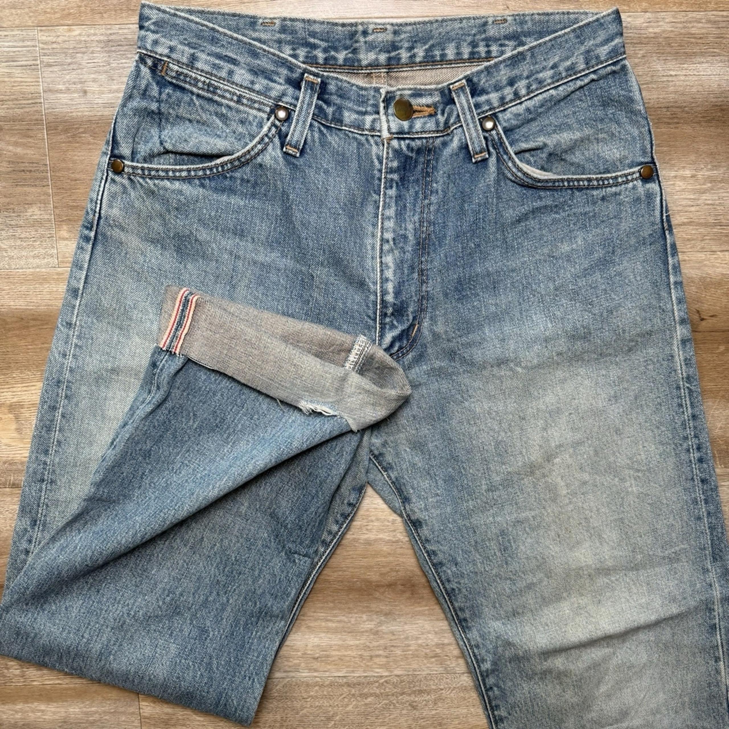 Vintage Wrangler Jeans Men 29x28 Blue Selvedge Japan Made Baggy Raw Hem Western