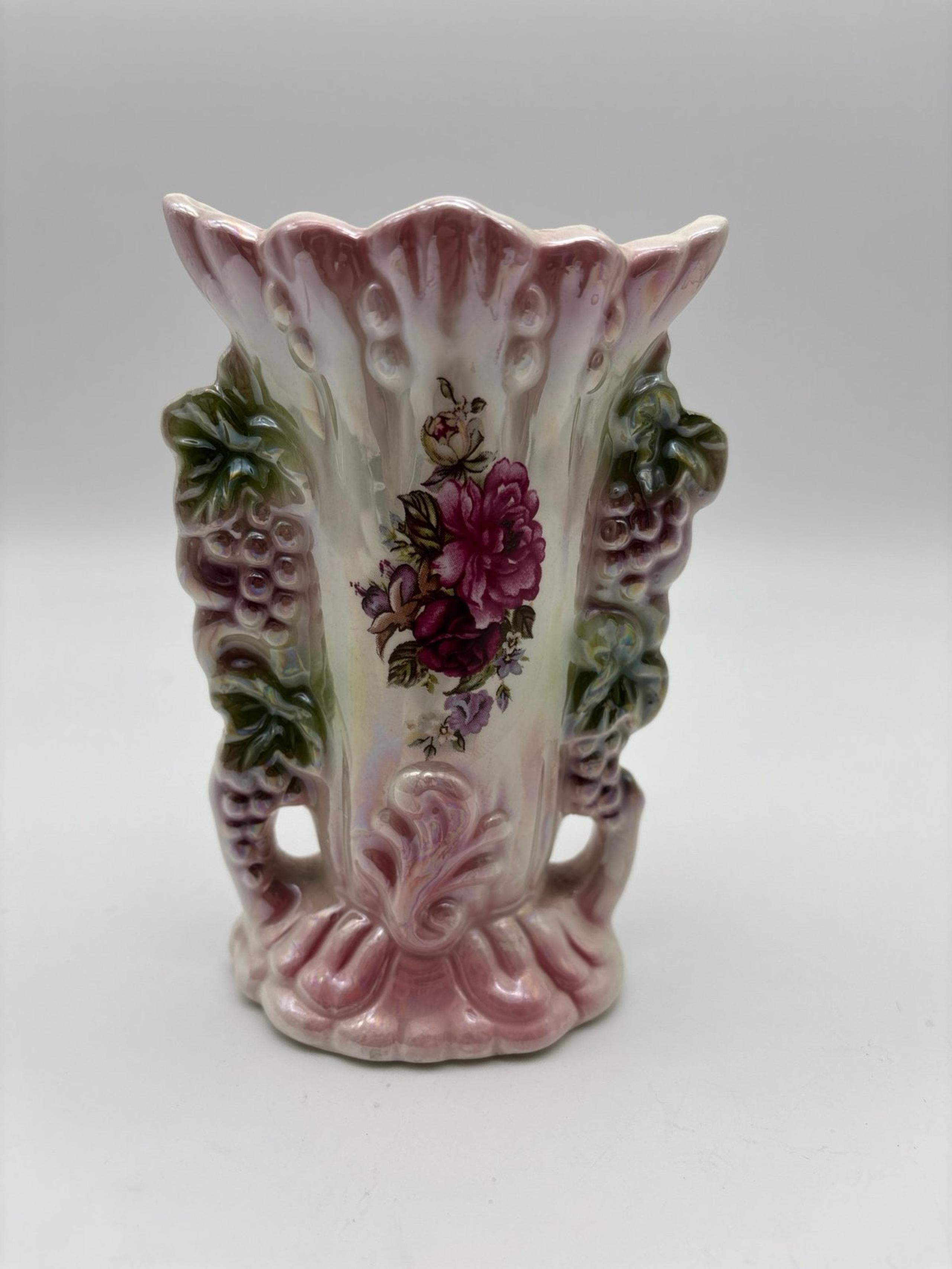 Vintage luster ware floral vase