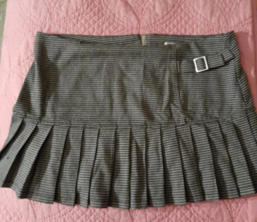 Lip Service- Mini Grey Plaid Skirt with Buckle Design - Size Medium