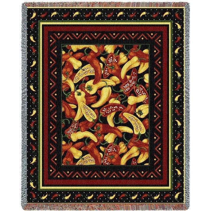 New Chili Peppers Heavy Cotton Afghan Throw Blanket 54x70 Red Hot Yellow Pepper