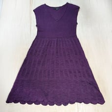 Nine West Women's Purple Sleeveless V-Neck Sweater Dress L Textured Midi