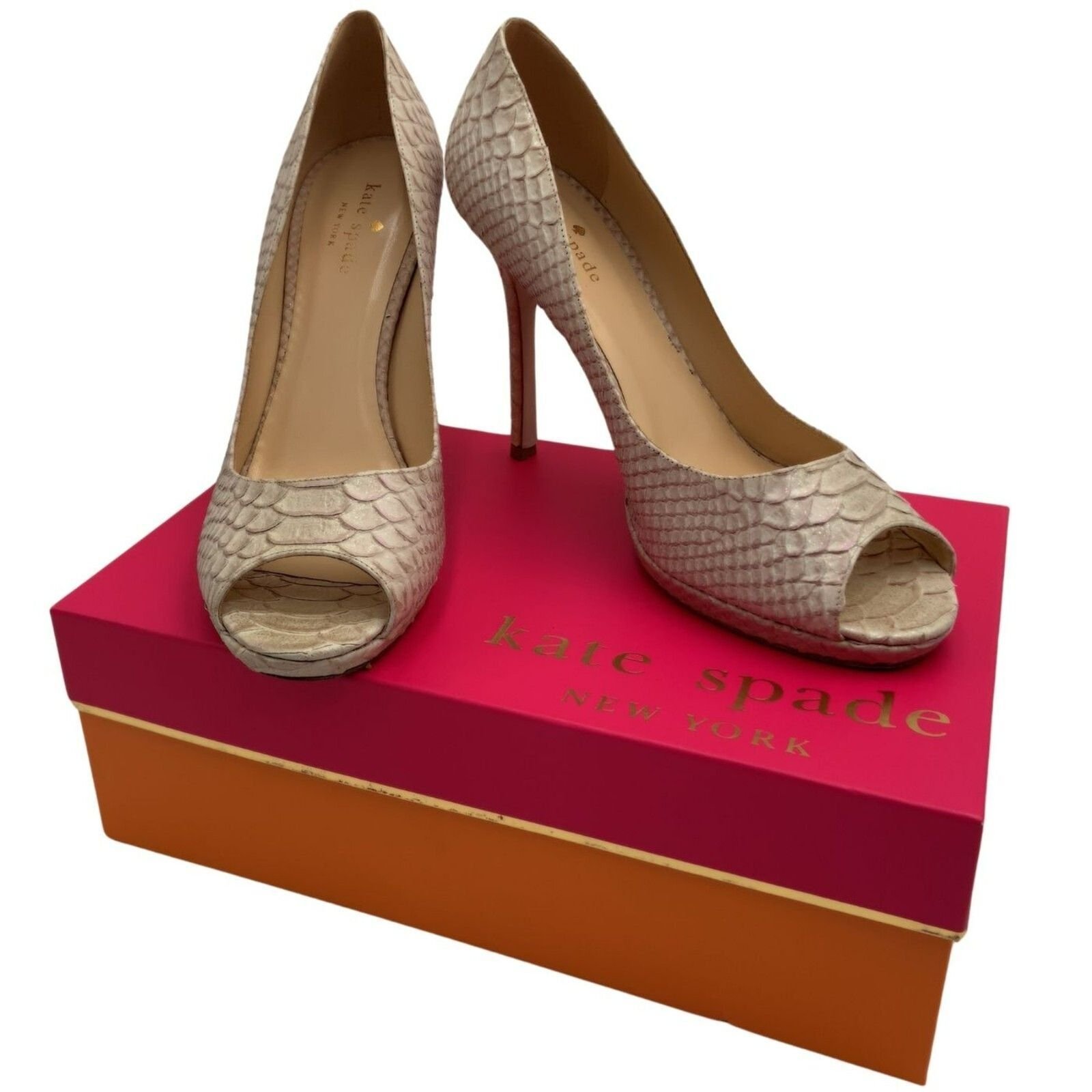 Kate Spade New York Pumps Womens Size 9.5B Cream Vero Cuoio Glittered Snake Skin