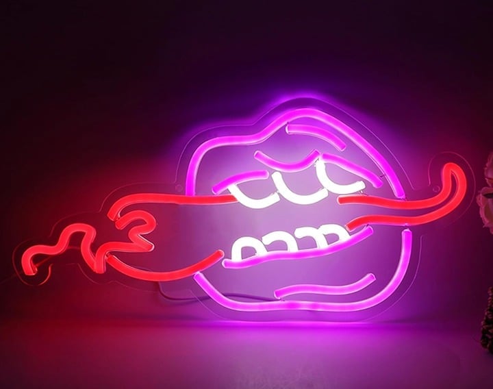 Fun Bright Pink Lipped Mouth Red Hot Pepper LED Night Light Room Wall Decoration