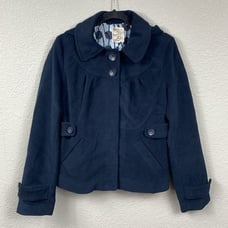 Tulle Anthropologie Babydoll Pea Coat Hooded Lined Dark Navy Blue Sz L