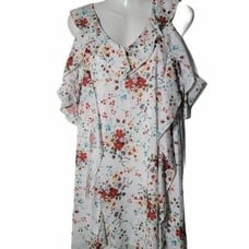 Parker Womens White Floral V Neck Shift Dress M