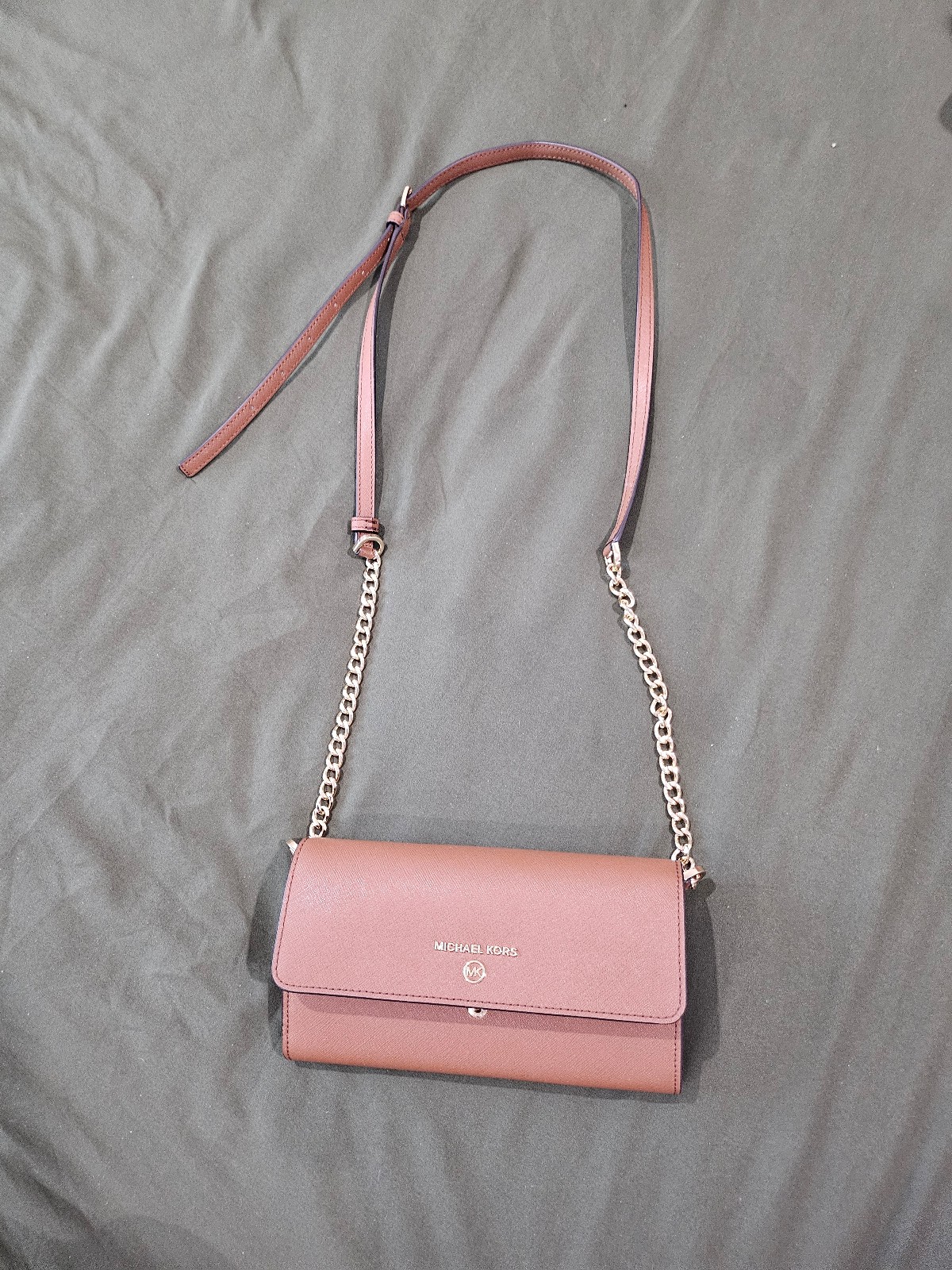 MICHAEL KORS SMALL SAFFIANO LEATHER CONVERTIBLE CROSSBODY BAG TERRACOTTA