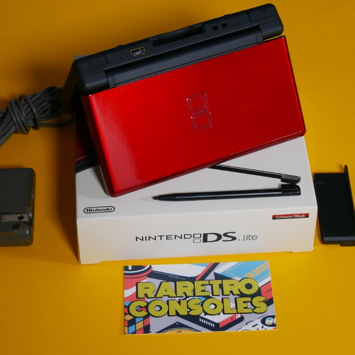 Nintendo DS Lite Crimson Red x Black W/ Box, Charger, Manual, Stylus, Cover