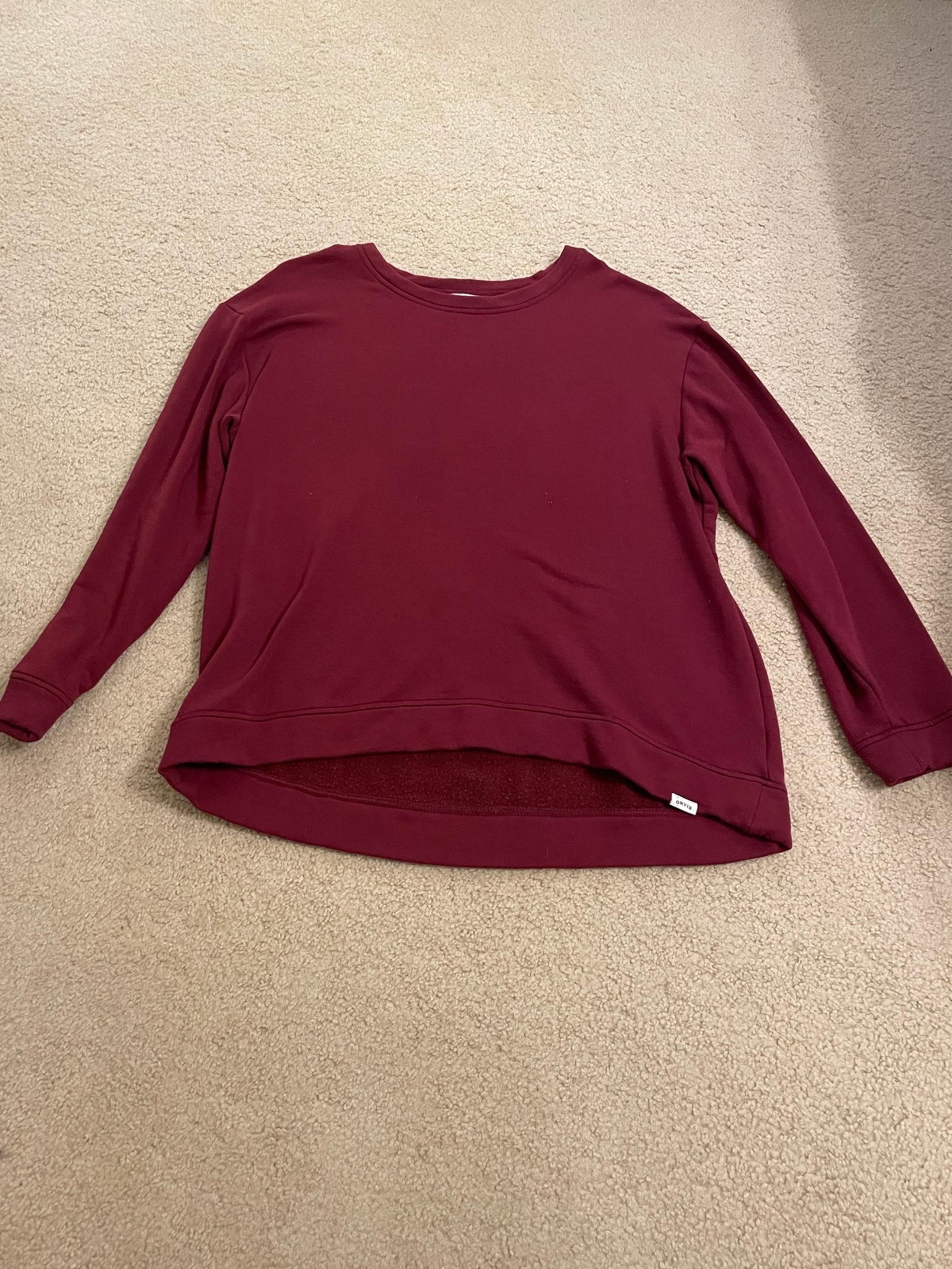 Orvis Womens Sweater Red Maroon Burgandy Pullover Crew Neck Sweatshirt Large