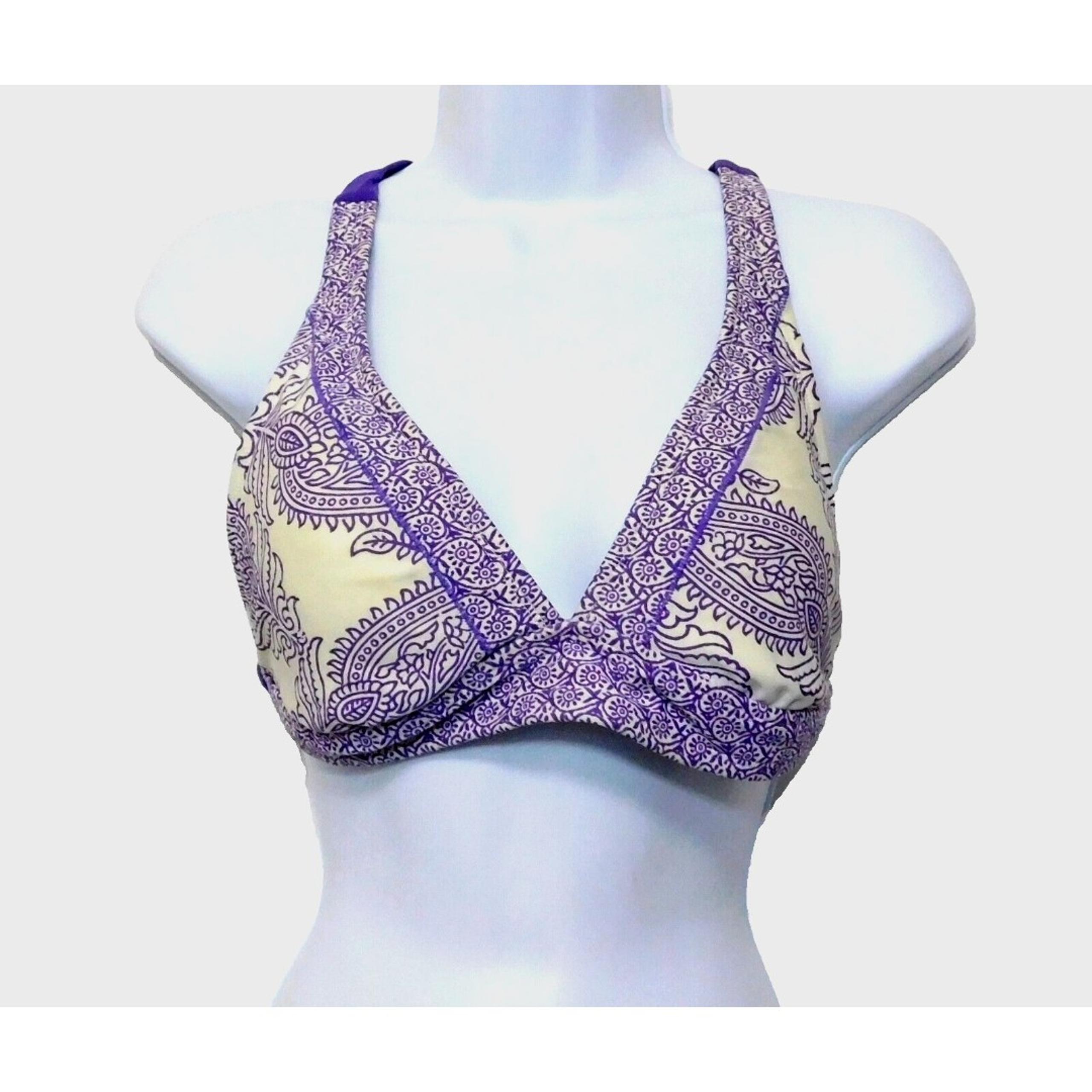 Athleta Padded Halter Swim Bikini Top M Purple Paisley