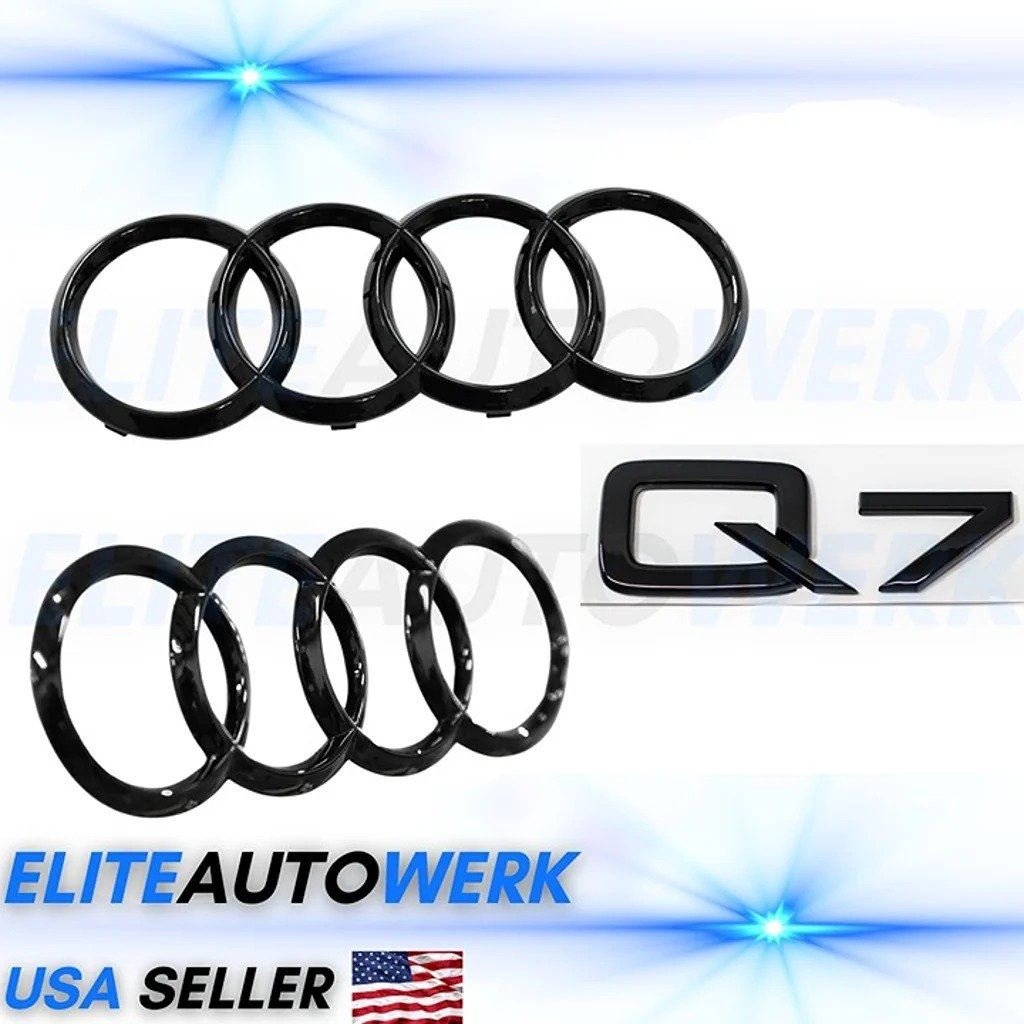 Audi Q7 Rings Emblem Gloss Black Front Grill Rear Trunk Badge OEM 3PC Set 2017+