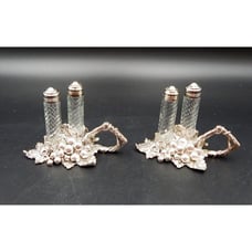 Arthur Court Grape Leaf Aluminum Glass Salt & Pepper Shakers Holder 1998 Set 2
