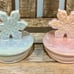 Rae Dunn blue Winter Wonderland & pink Let it Snow canisters