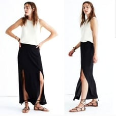 NWT Madewell Two Slit Silk Minimalist Sleek Lined Maxi Skirt in True Black 10