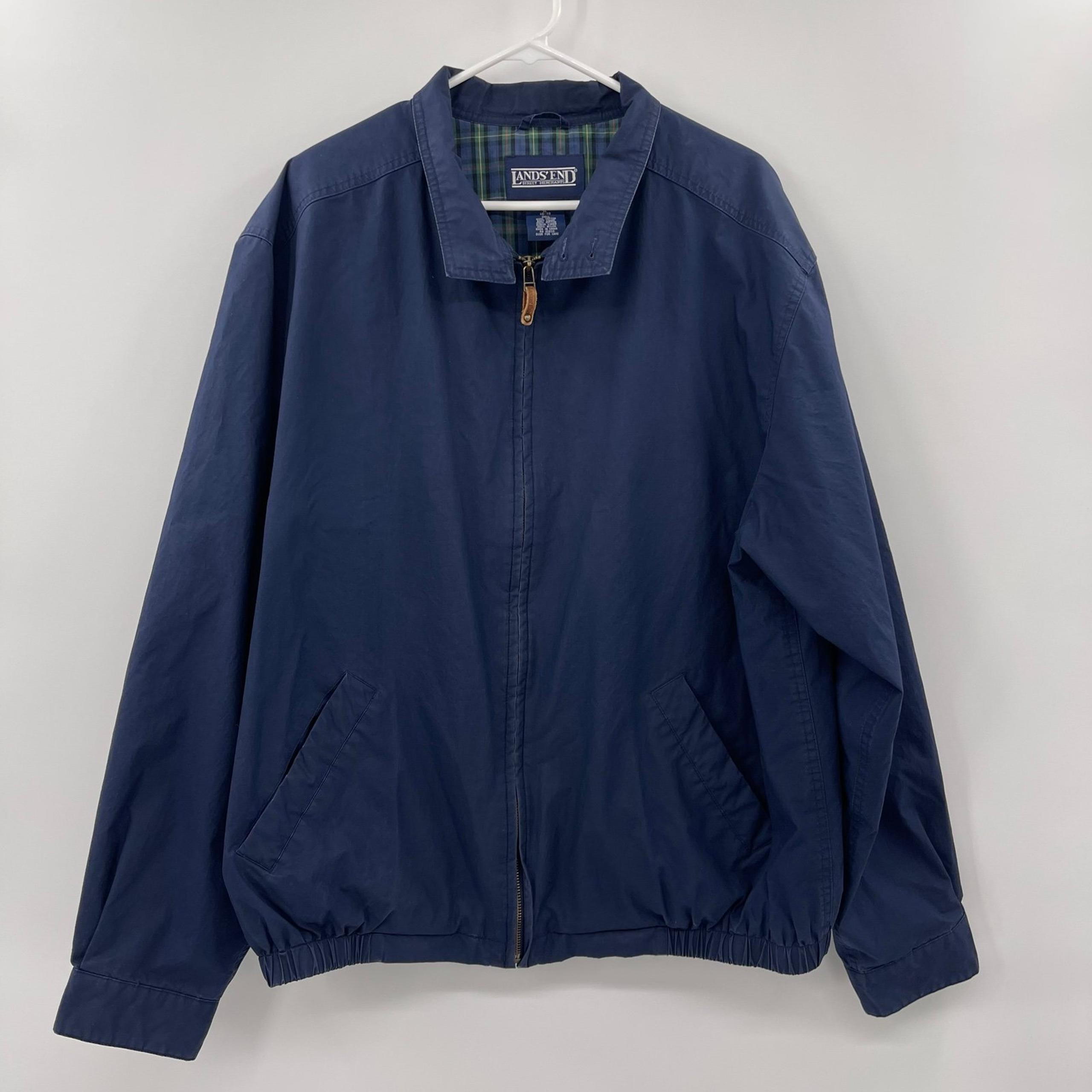 Vintage Lands' End Sz XL Tall Jacket Lightweight Mens Navy Plaid Lined