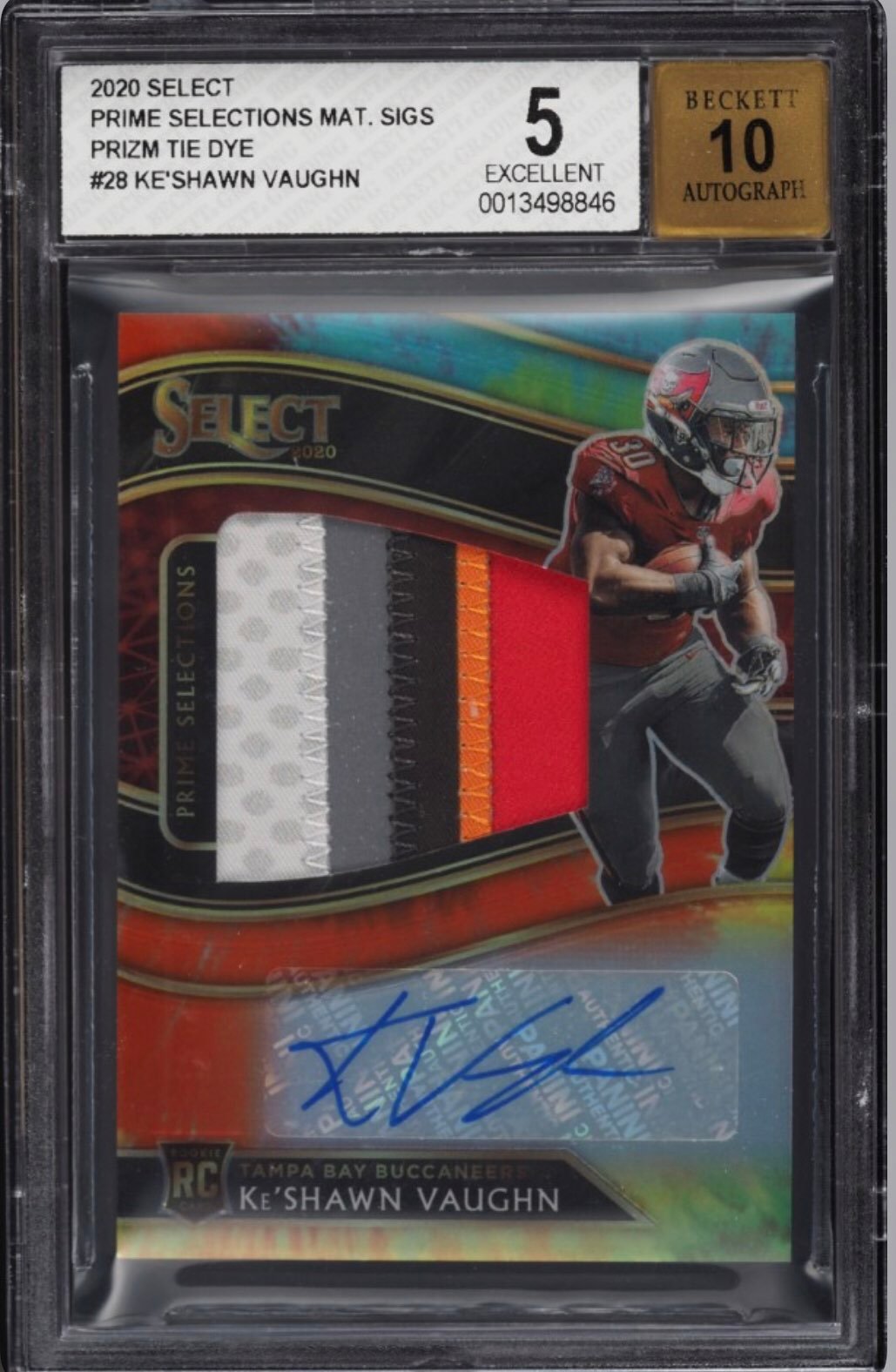 2020 Select Prime Tie-Dye Prizm Ke'shawn Vaughn ROOKIE PATCH AUTO /25 BGS 5