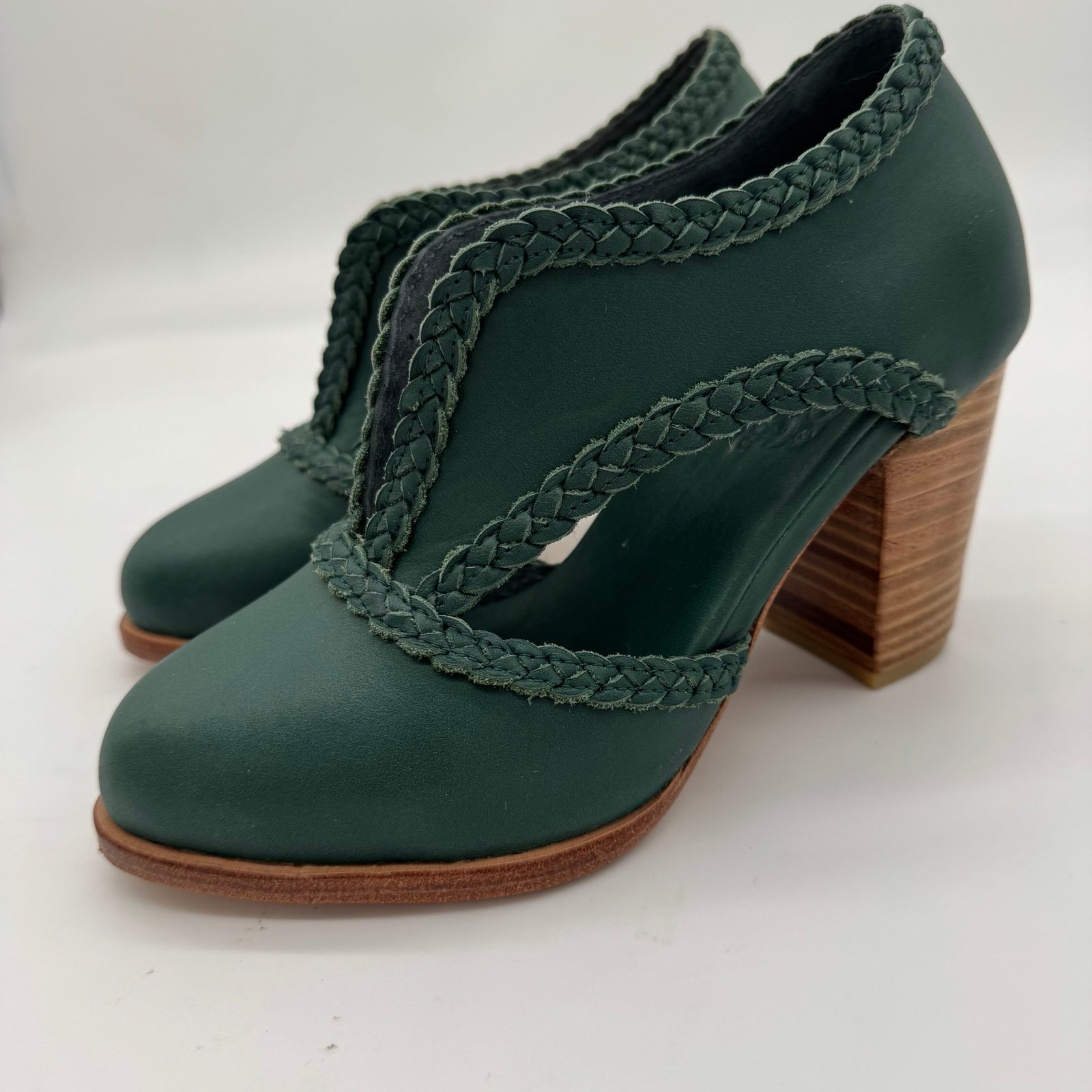 Elf Bali Sz 5 Spirit Walker Handmade Leather Shoes Wood Block Heels Green