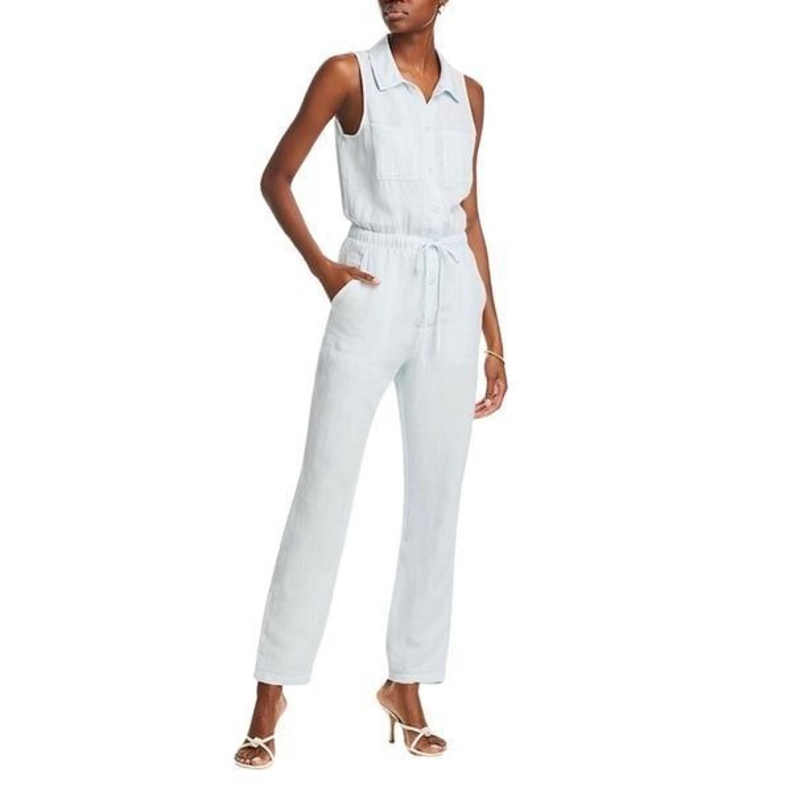 $196 NWT Bella Dahl Linen Blend Light Blue Pocket Jumpsuit Size Large