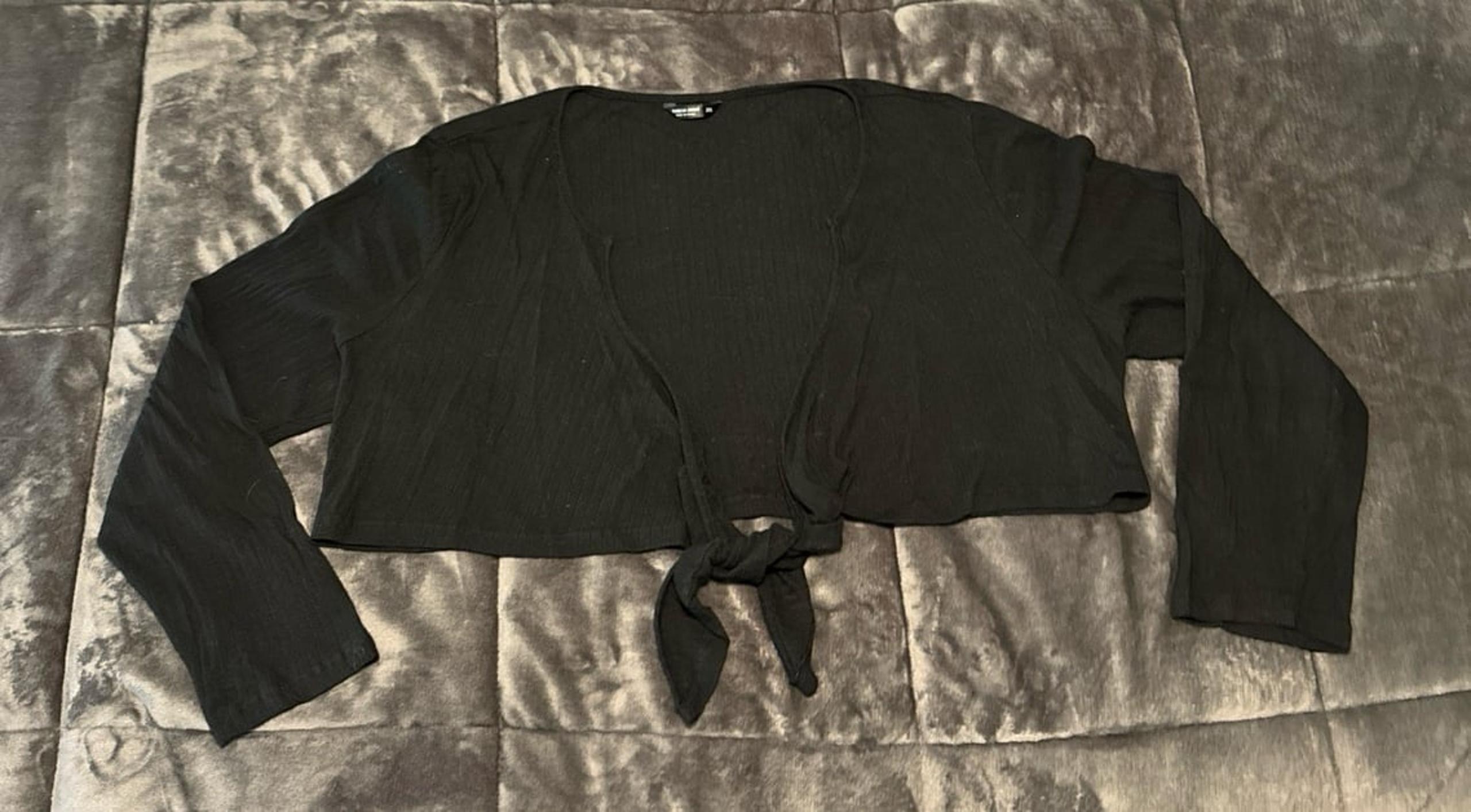 SHEIN black long sleeve crop ribbed lightweight cardigan