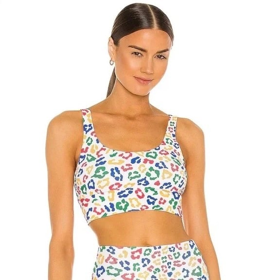BEACH RIOT Sport Leah Top Primary Color Leopard Print Tank Animal Print Small