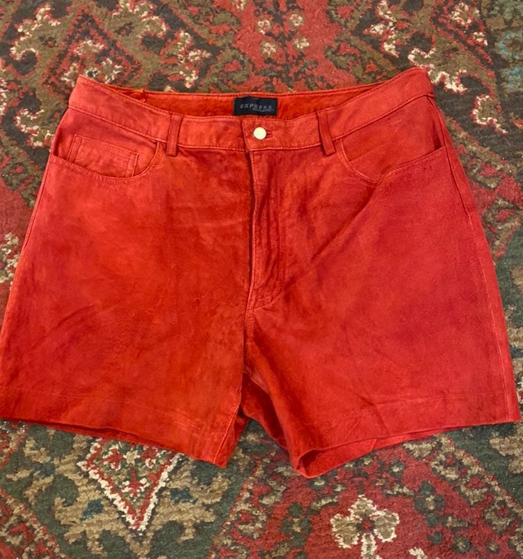 Red Leather Shorts Vintage 80's Size 28