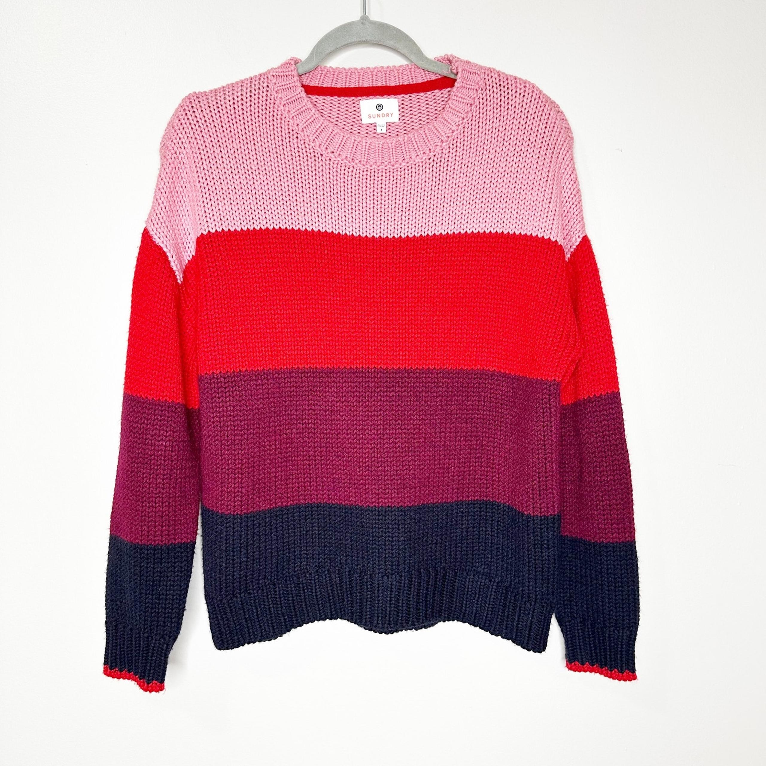 Sundry Womens Sweater Striped Colorblock Crewneck Knitted Pullover Red Size 1