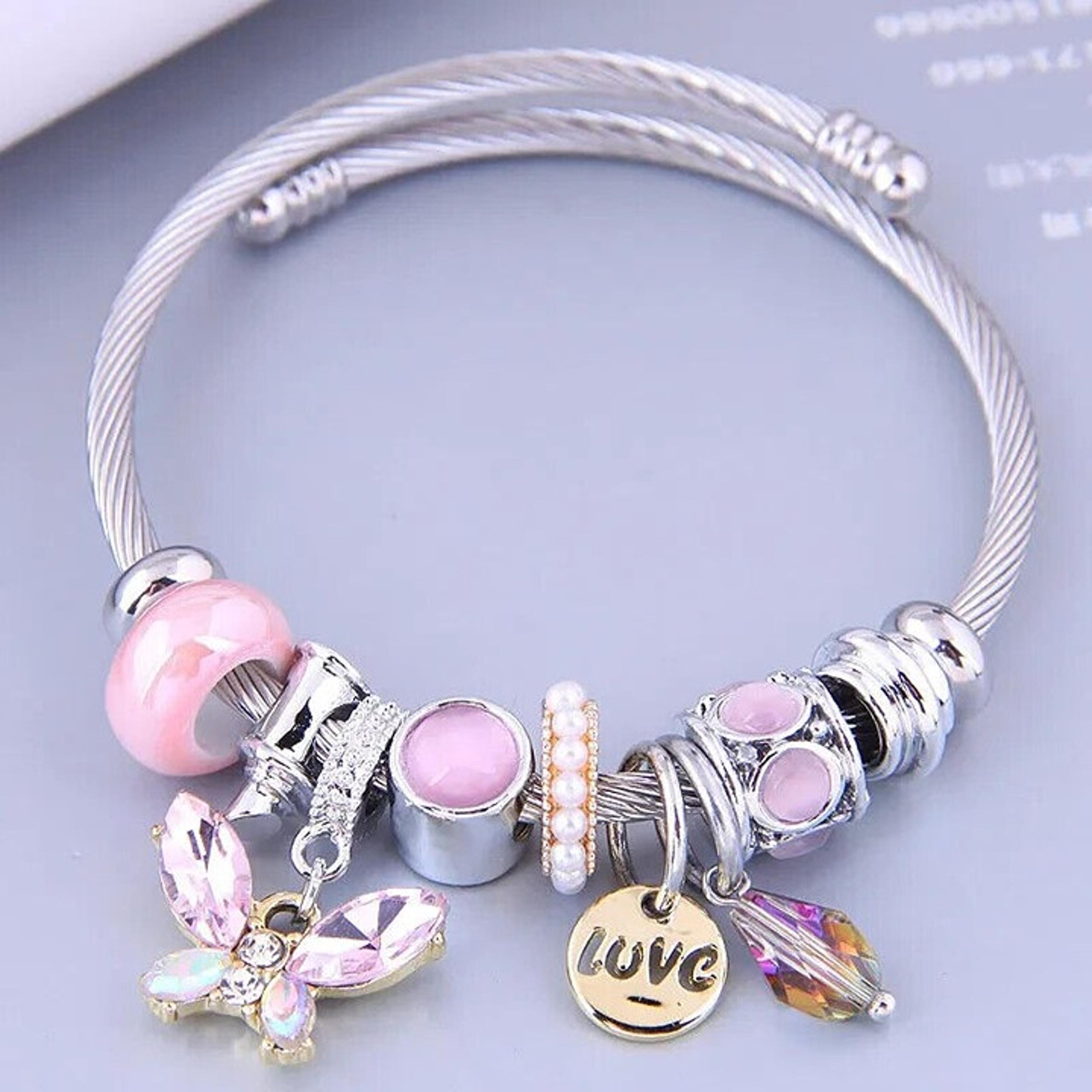 Beautiful Stainless Steel Cable Charm Bracelet