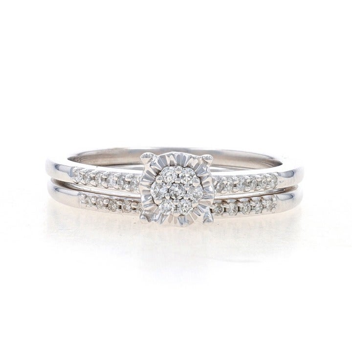 White Gold Diamond Engagement Ring & Wedding Band - 10k Round Brilliant V2499