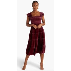 O.P.T. Tuckernuck Red smocked velvet tiered Whimsygoth midi dress size S NEW