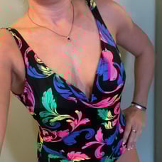 Vintage 80s Mainstream neon floral leaf one piece swimsuit