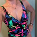 Vintage 80s Mainstream neon floral leaf one piece swimsuit