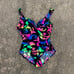 Vintage 80s Mainstream neon floral leaf one piece swimsuit