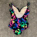 Vintage 80s Mainstream neon floral leaf one piece swimsuit
