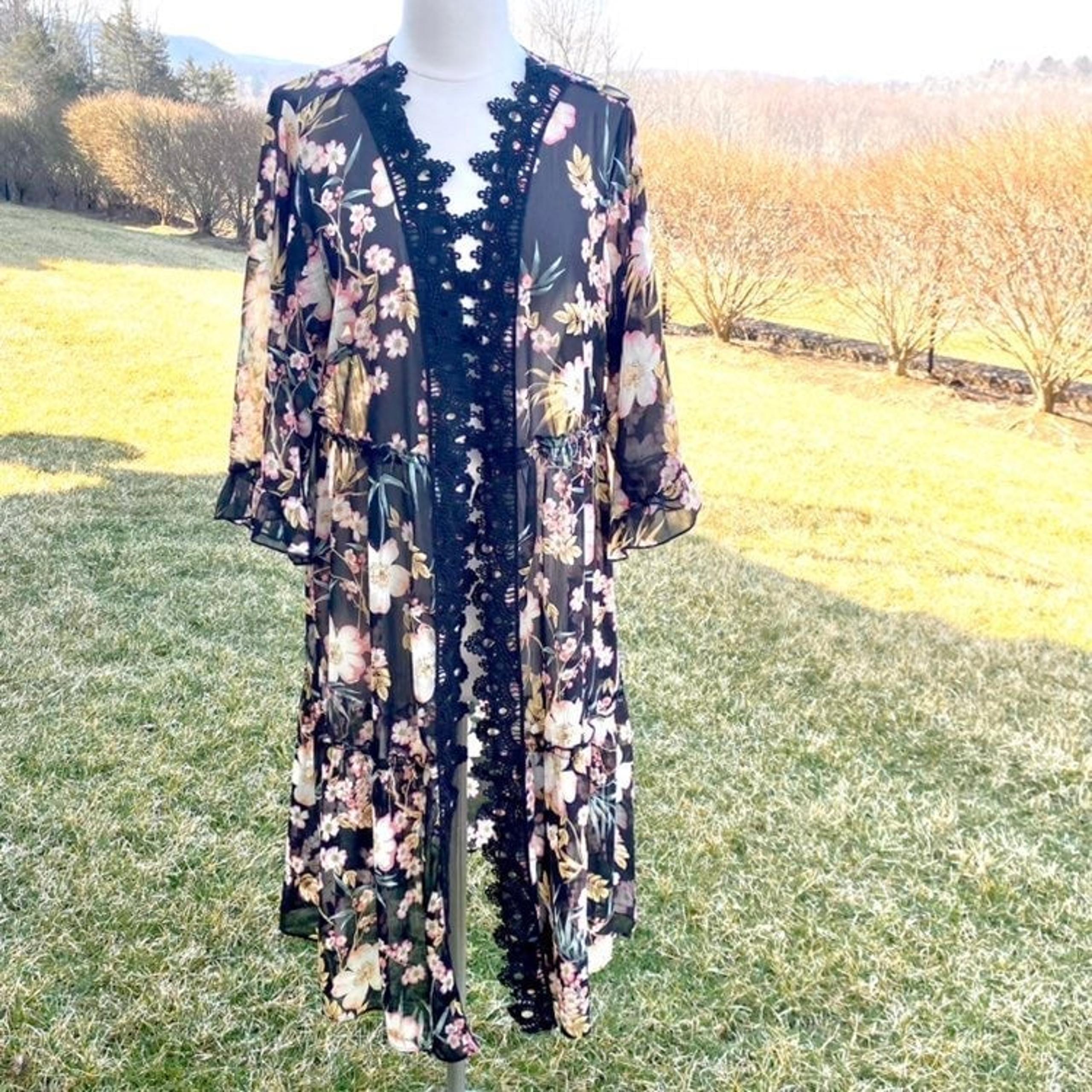 Self Esteem Open Front Lace Trim Kimono